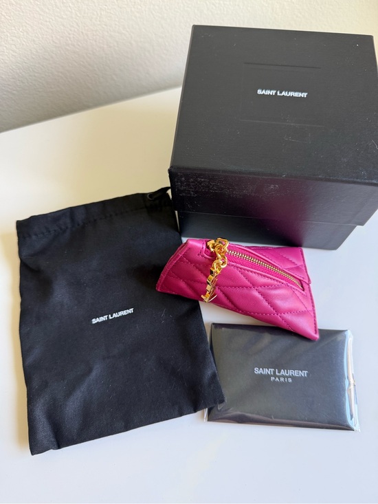 Saint Laurent Handbags - Saint Laurent Fuchsia Quilted Leather Coin Pouch Keychain